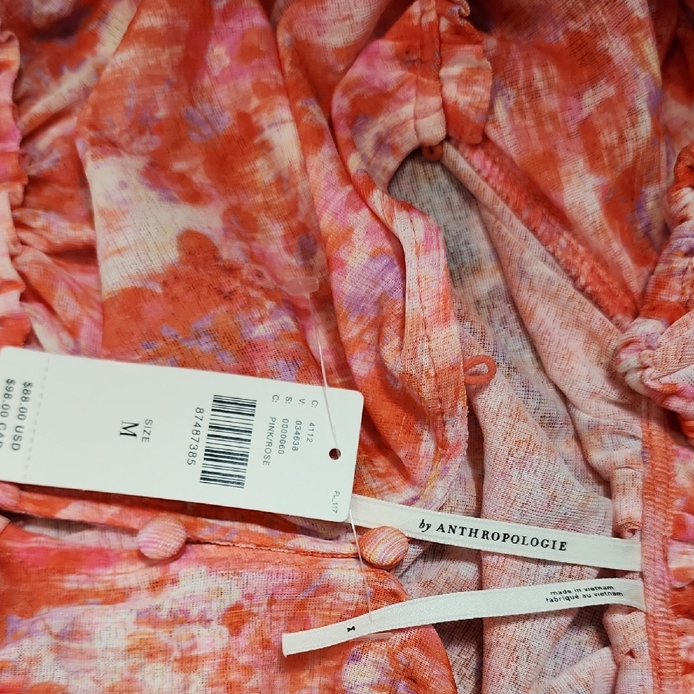 Anthropologie Vibrant Long Skeeve Cropped Blouse New With Tags Size M - Picture 3 of 10